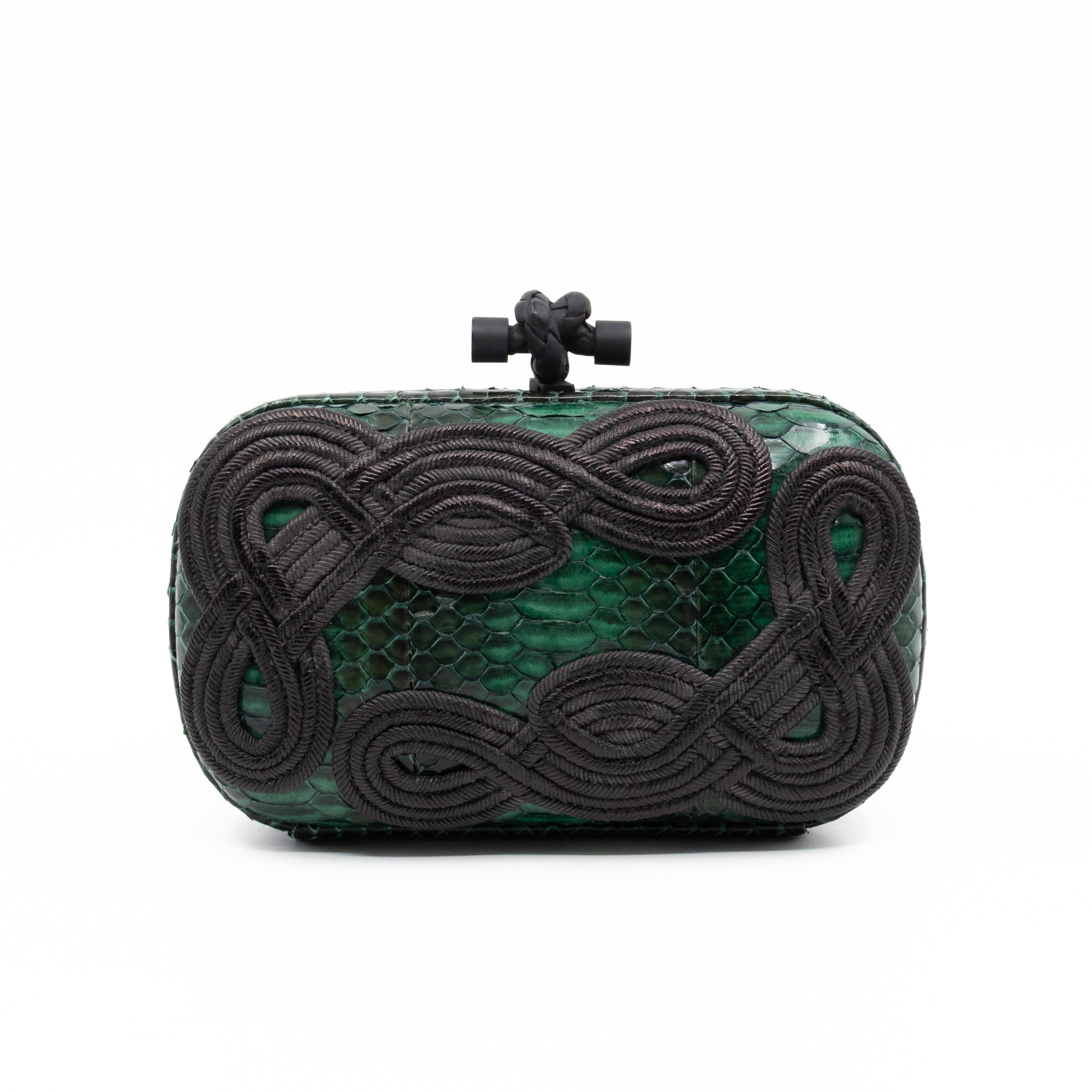 Knot Clutch Green Snakeskin Black Passamaneria Woven