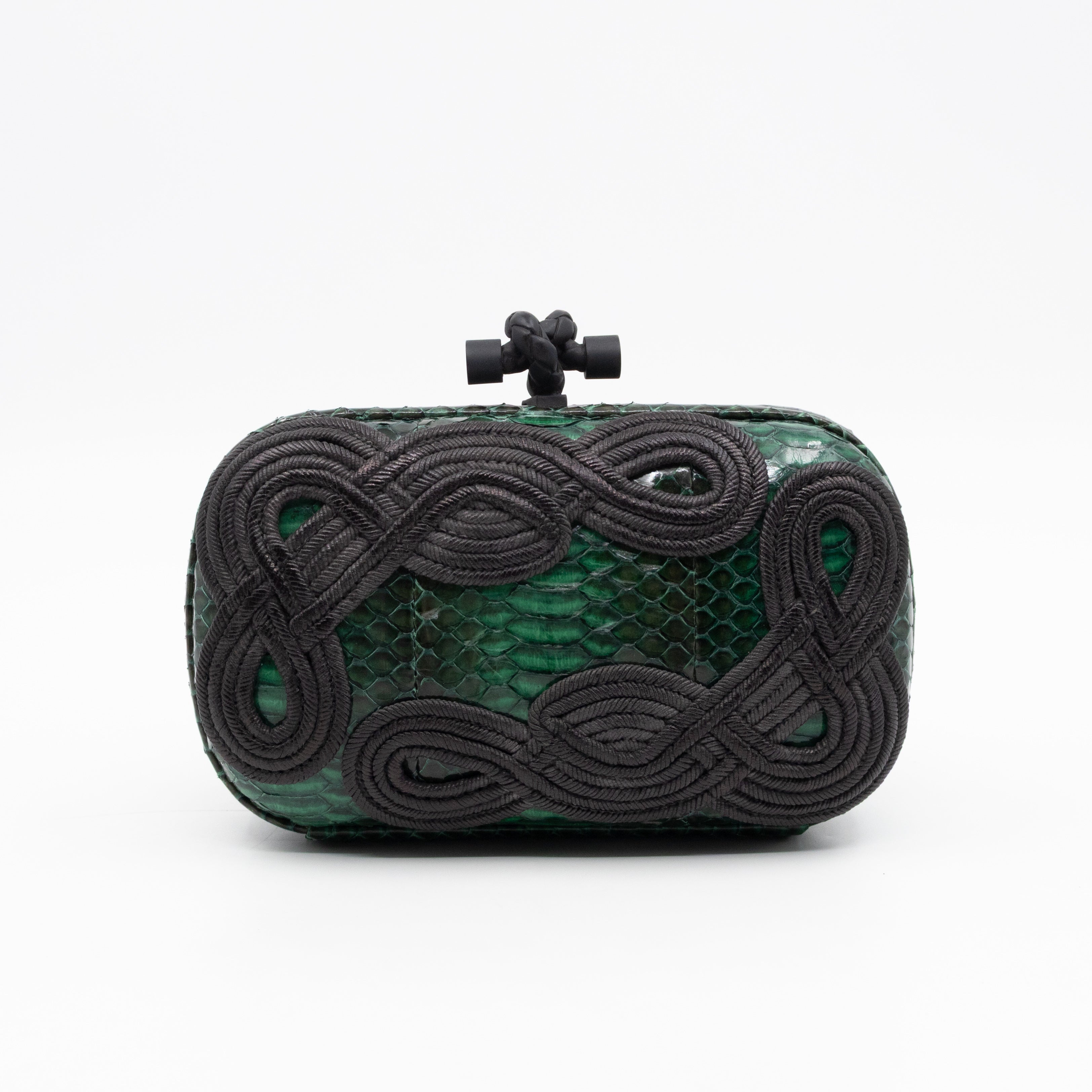 Knot Clutch Green Snakeskin Black Passamaneria Woven