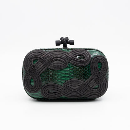 Knot Clutch Green Snakeskin Black Passamaneria Woven