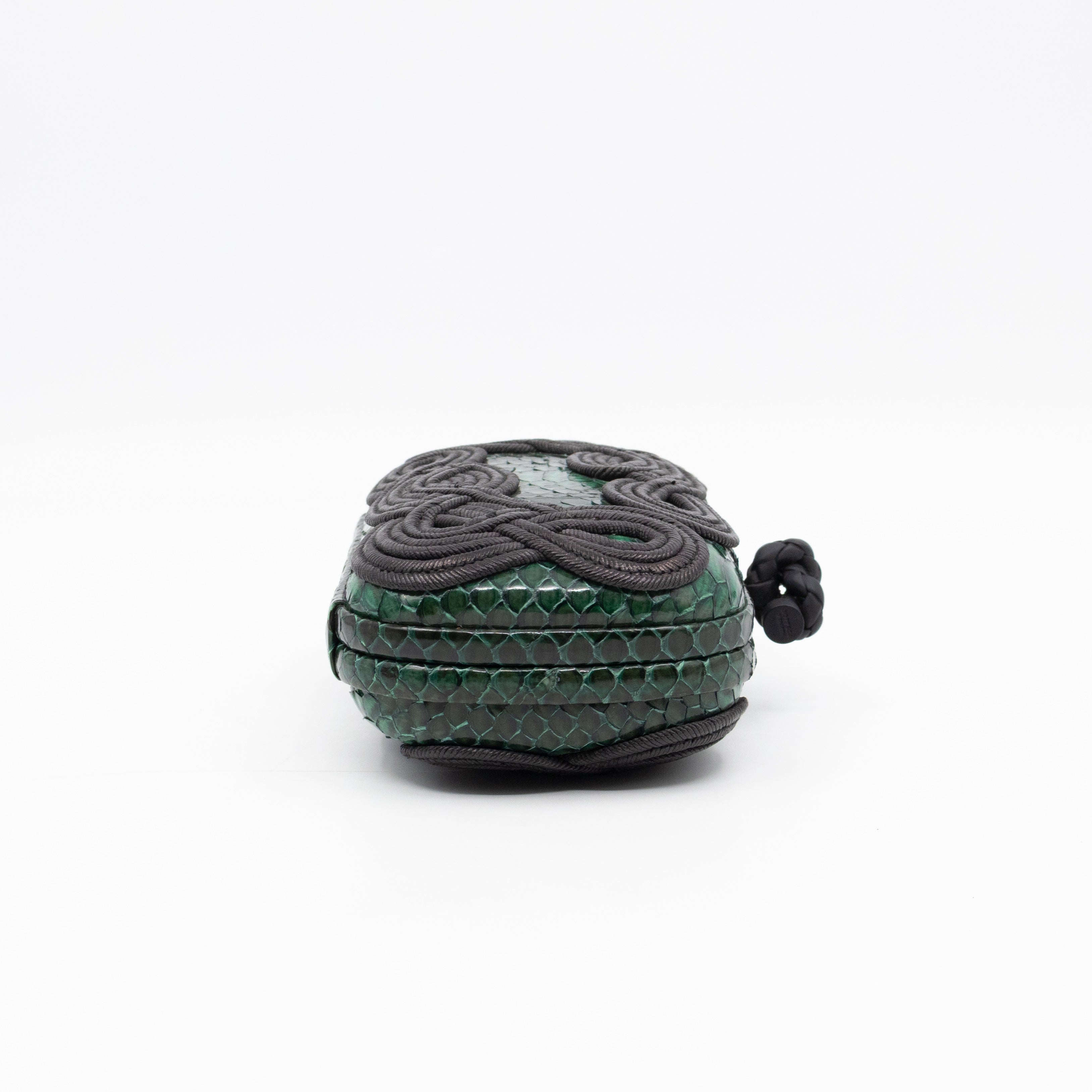 Knot Clutch Green Snakeskin Black Passamaneria Woven