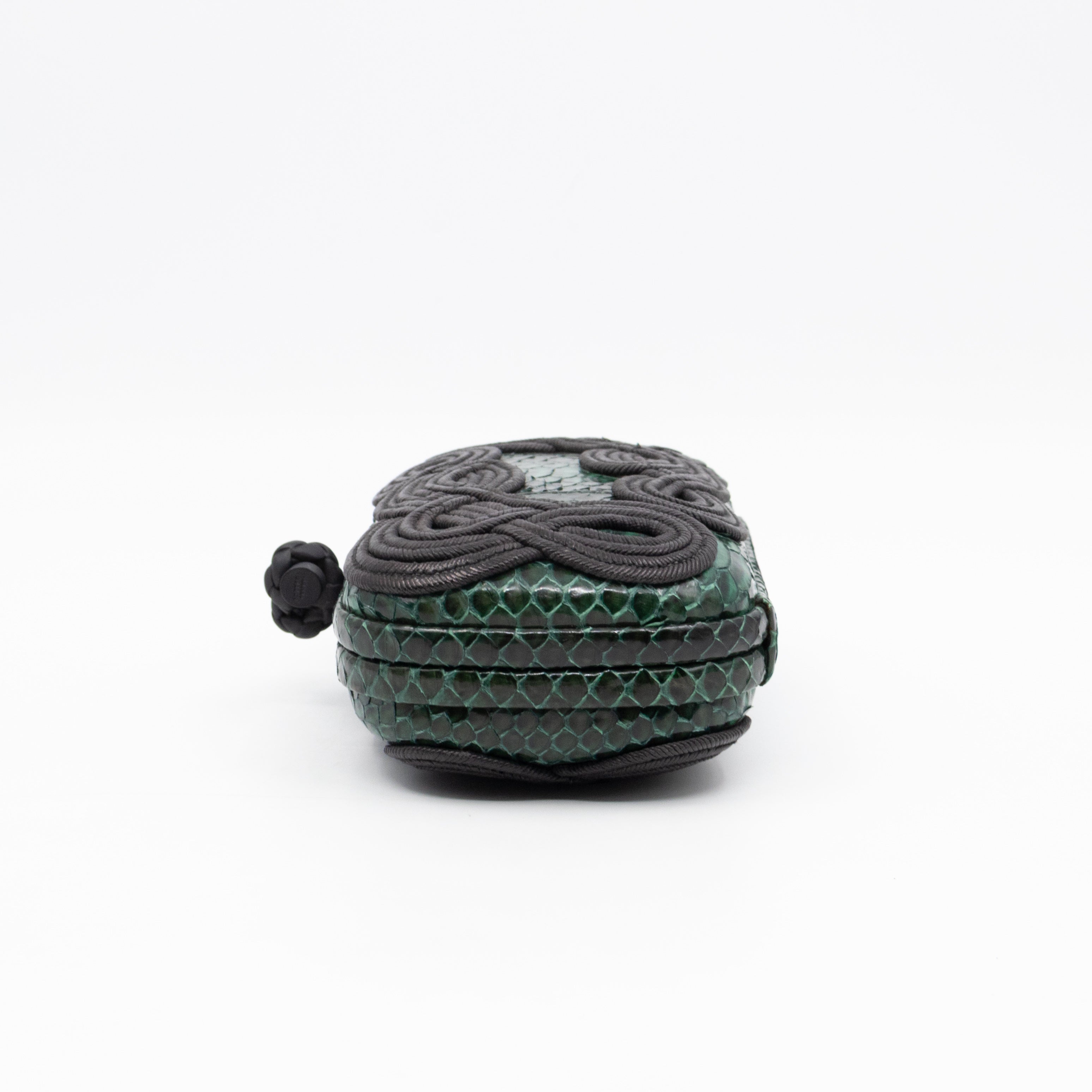 Knot Clutch Green Snakeskin Black Passamaneria Woven