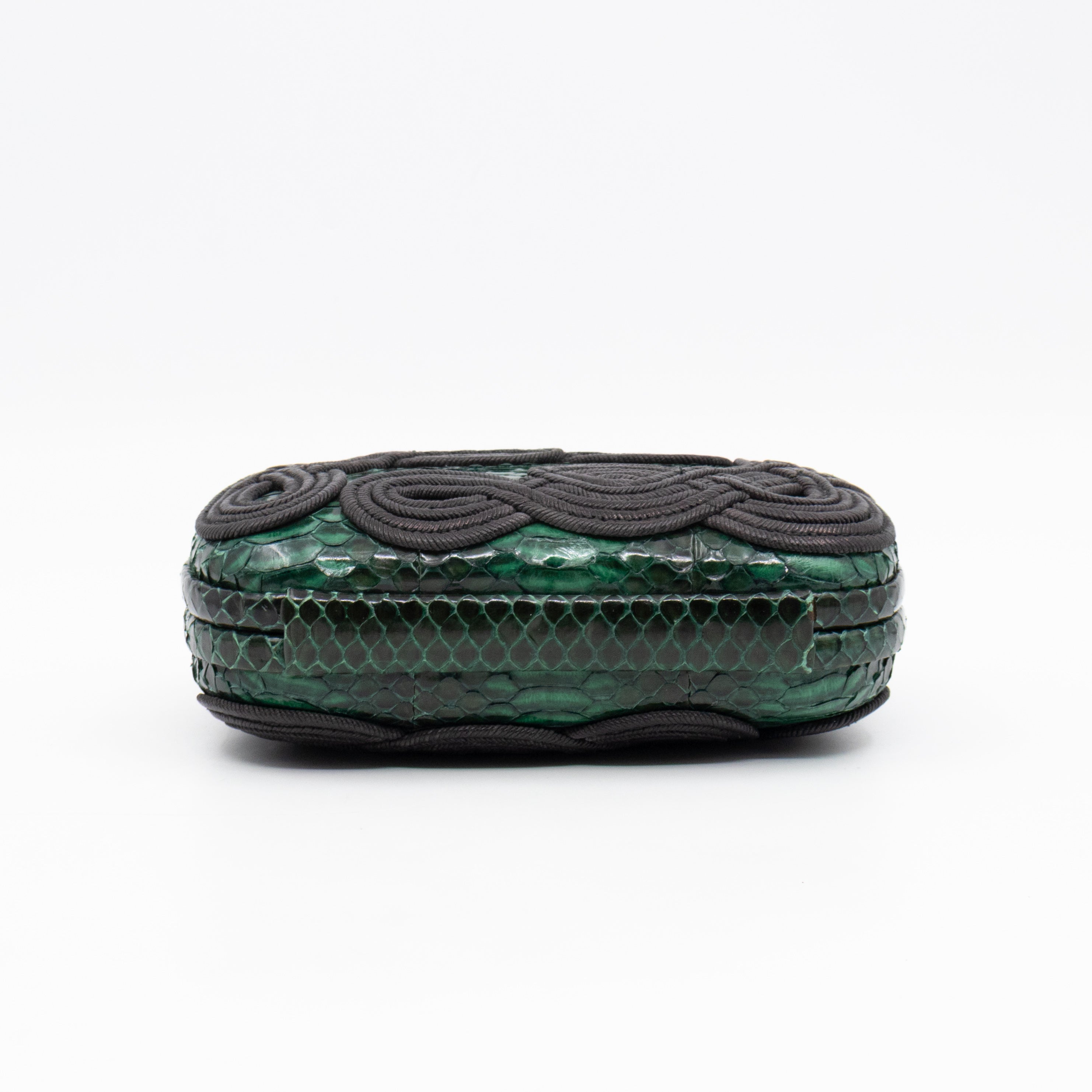 Knot Clutch Green Snakeskin Black Passamaneria Woven