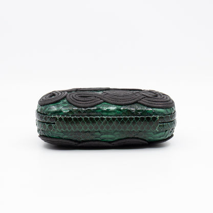 Knot Clutch Green Snakeskin Black Passamaneria Woven
