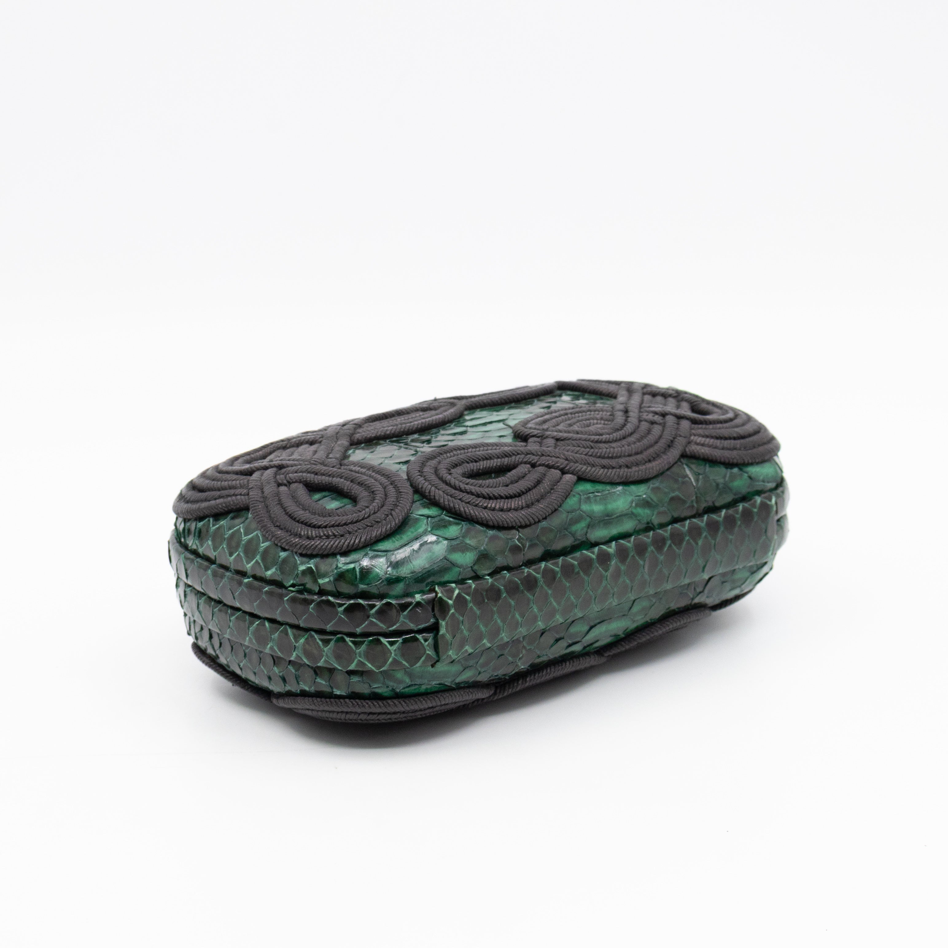 Knot Clutch Green Snakeskin Black Passamaneria Woven