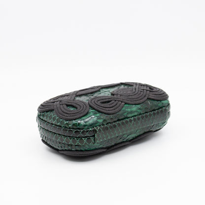 Knot Clutch Green Snakeskin Black Passamaneria Woven