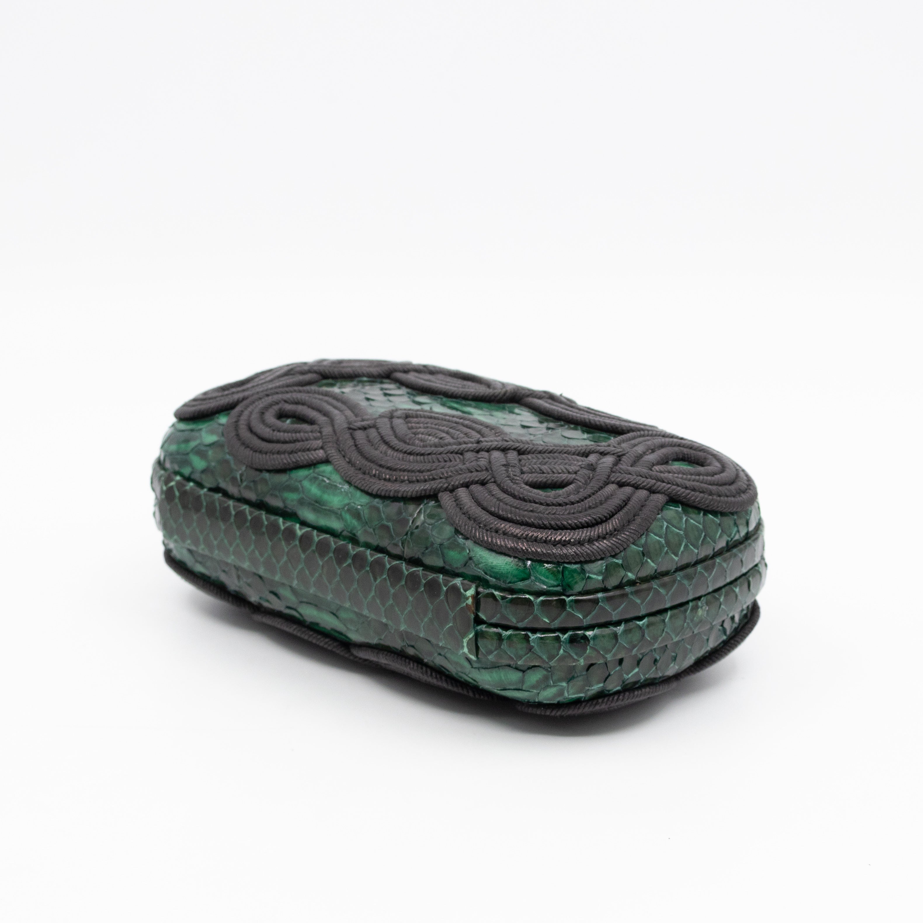 Knot Clutch Green Snakeskin Black Passamaneria Woven