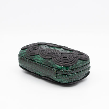 Knot Clutch Green Snakeskin Black Passamaneria Woven