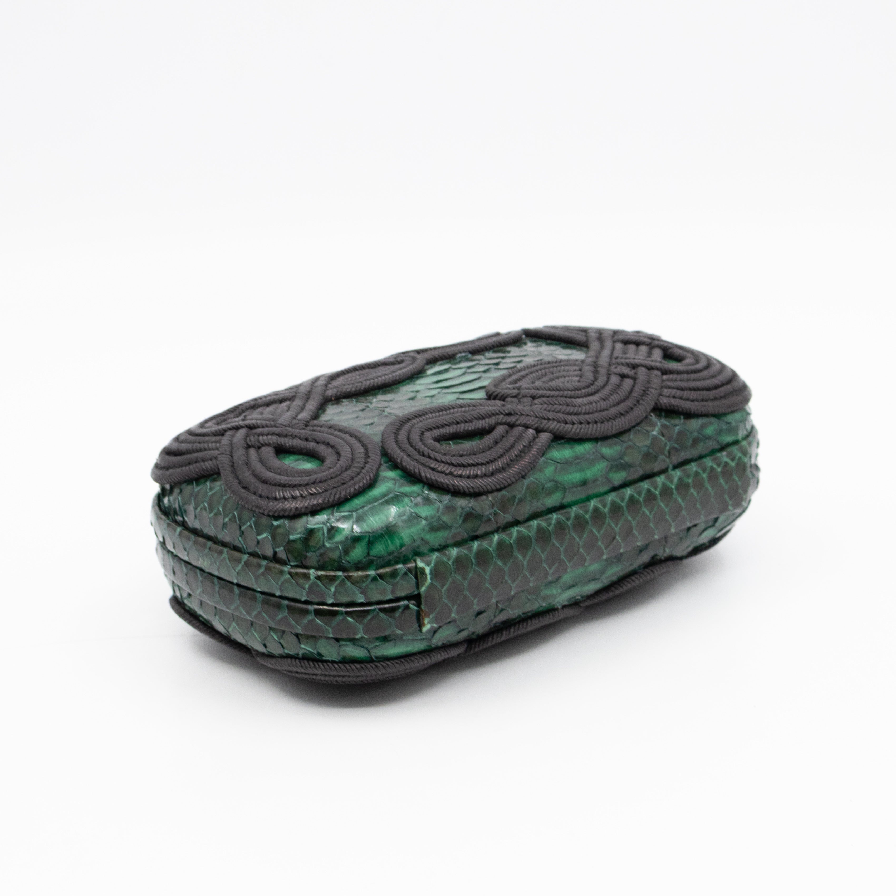 Knot Clutch Green Snakeskin Black Passamaneria Woven