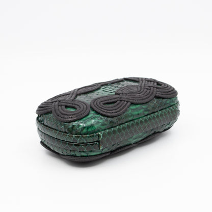 Knot Clutch Green Snakeskin Black Passamaneria Woven