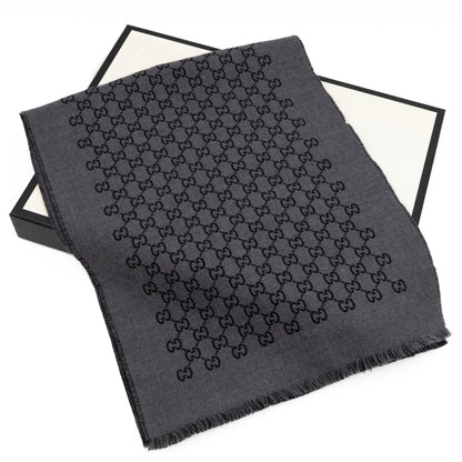 Double Jacquard GG Wool Scarf Black