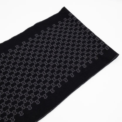 Double Jacquard GG Wool Scarf Black