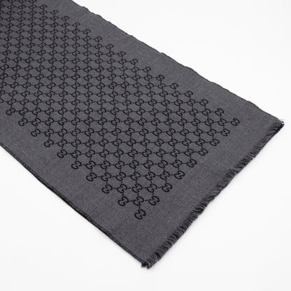 Double Jacquard GG Wool Scarf Black