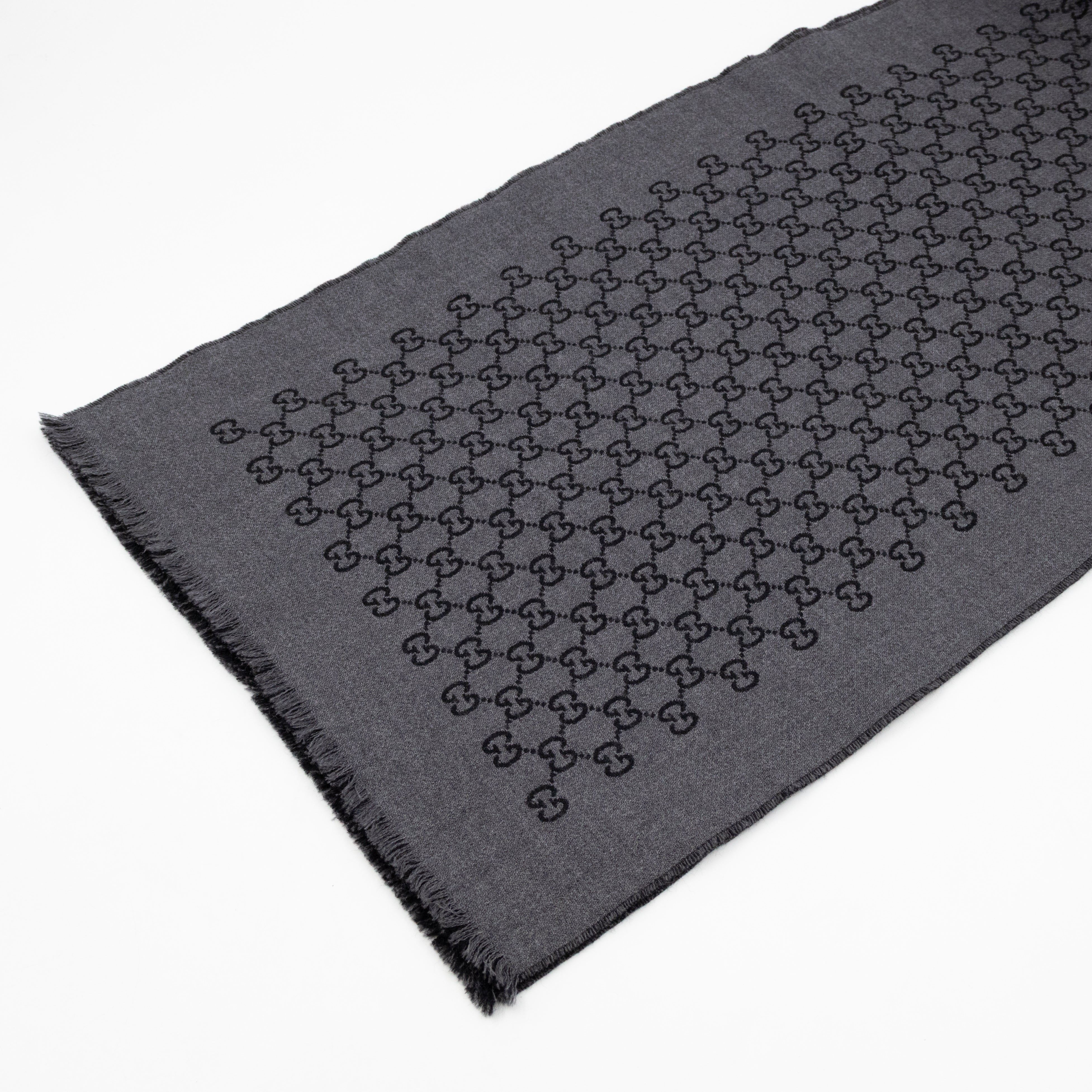 Double Jacquard GG Wool Scarf Black