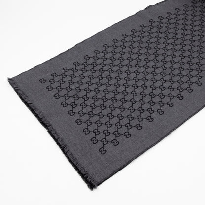 Double Jacquard GG Wool Scarf Black