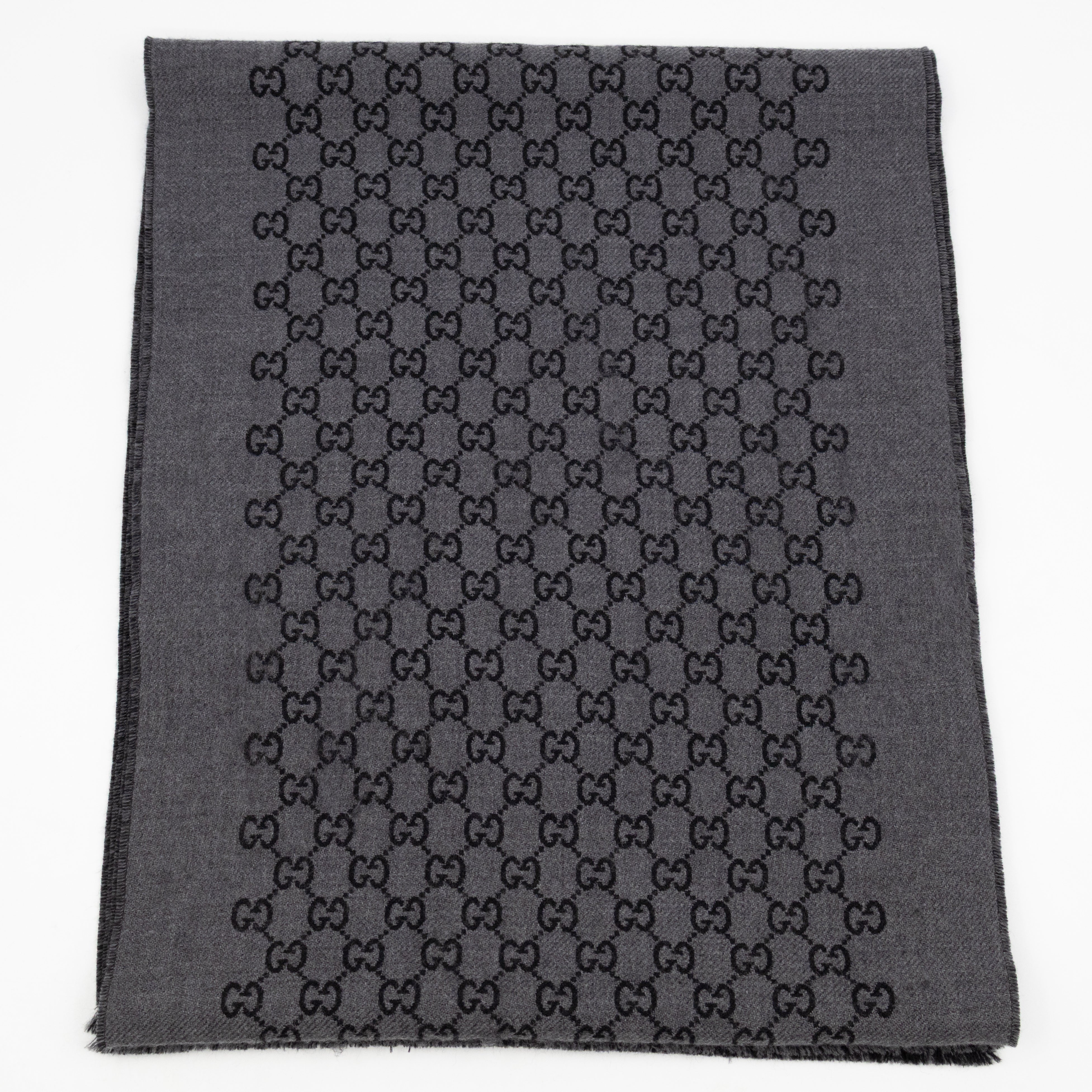 Double Jacquard GG Wool Scarf Black
