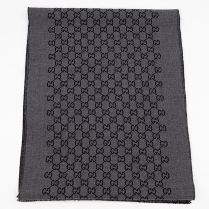 Double Jacquard GG Wool Scarf Black