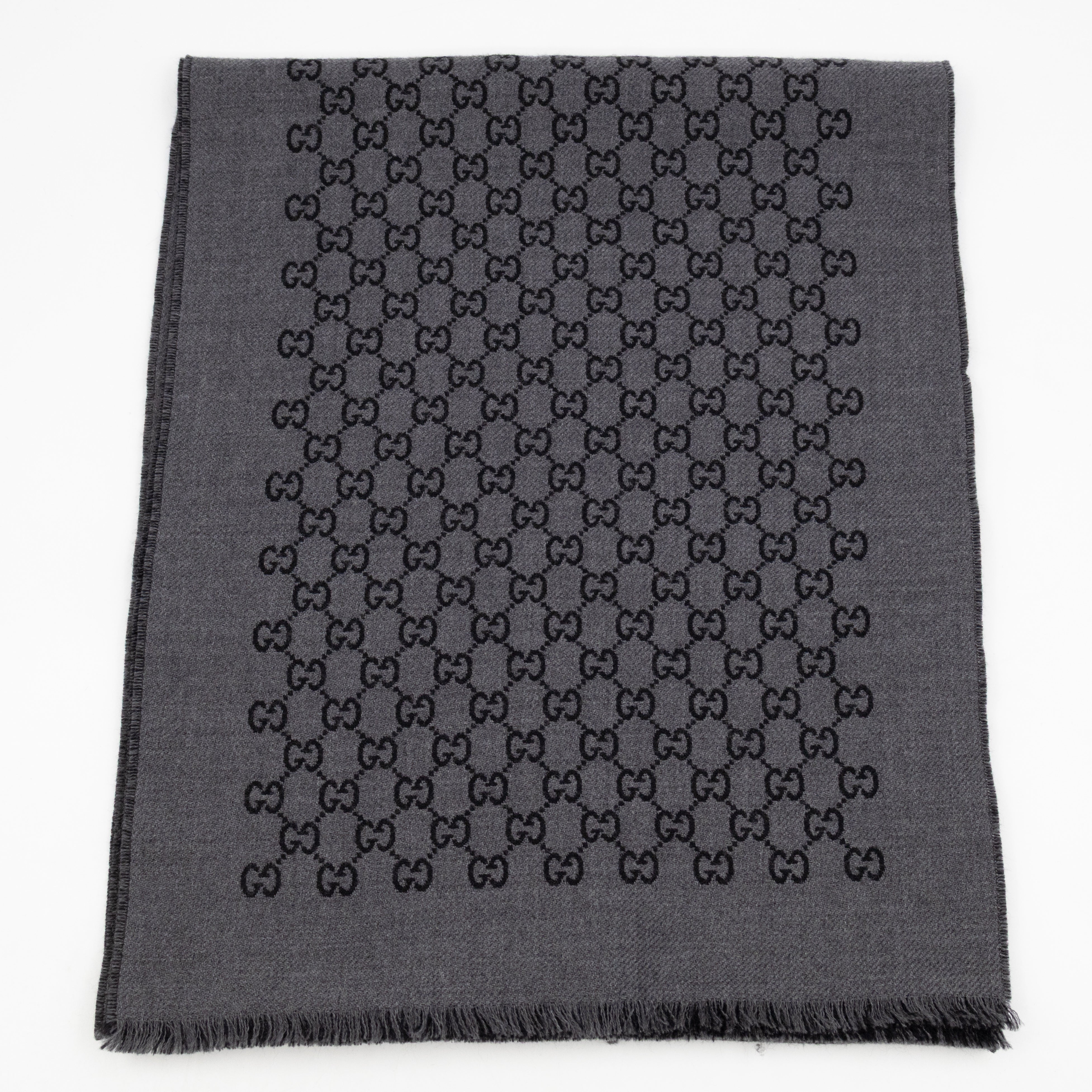 Double Jacquard GG Wool Scarf Black