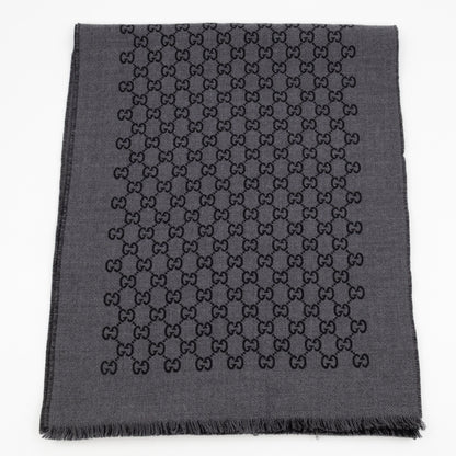 Double Jacquard GG Wool Scarf Black