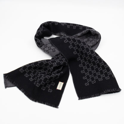 Double Jacquard GG Wool Scarf Black