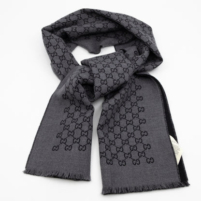 Double Jacquard GG Wool Scarf Black