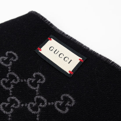 Double Jacquard GG Wool Scarf Black