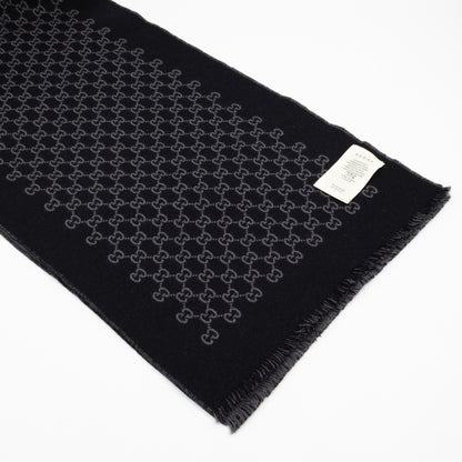 Double Jacquard GG Wool Scarf Black