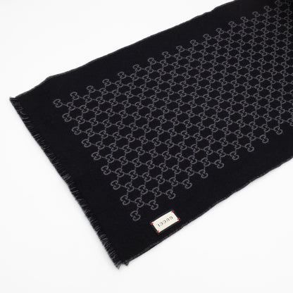 Double Jacquard GG Wool Scarf Black
