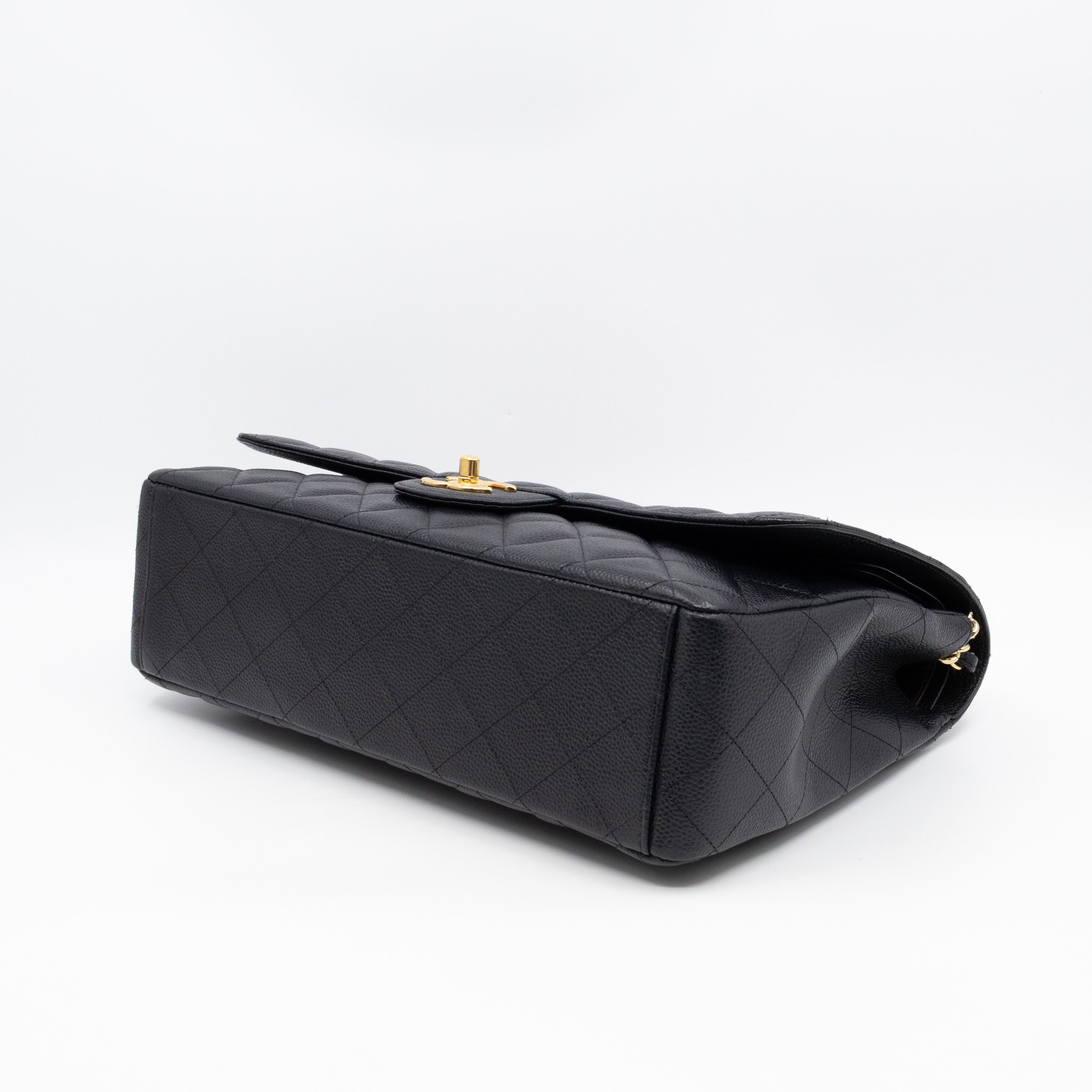Classic Double Flap Maxi Black Caviar Leather Gold