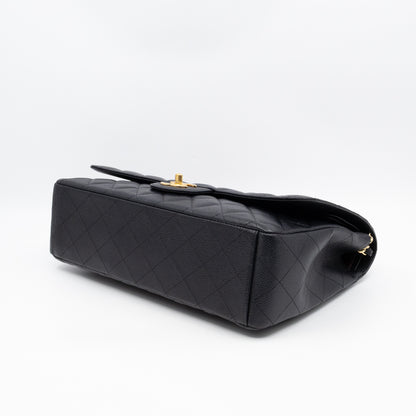 Classic Double Flap Maxi Black Caviar Leather Gold