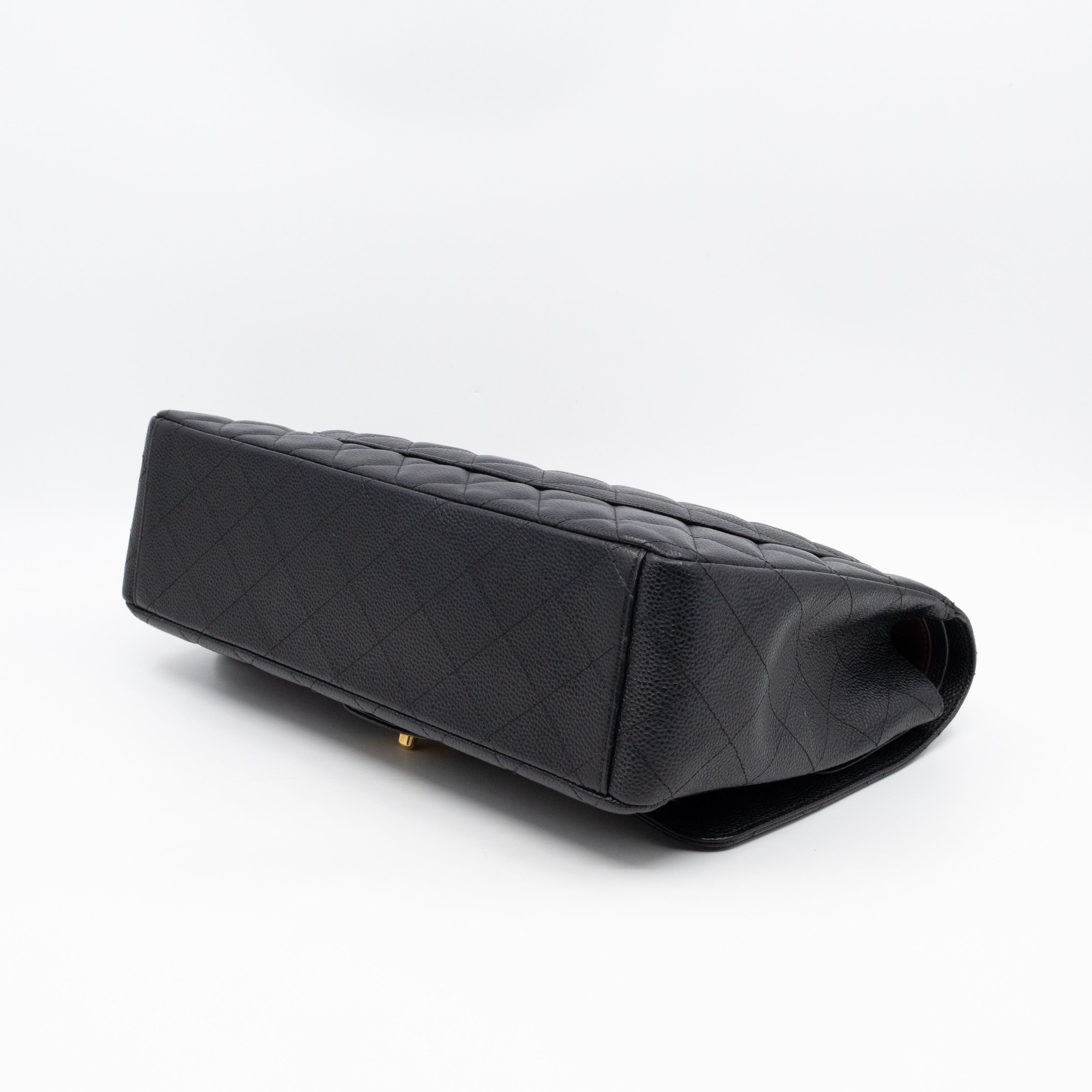 Classic Double Flap Maxi Black Caviar Leather Gold