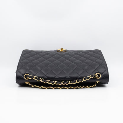 Classic Double Flap Maxi Black Caviar Leather Gold