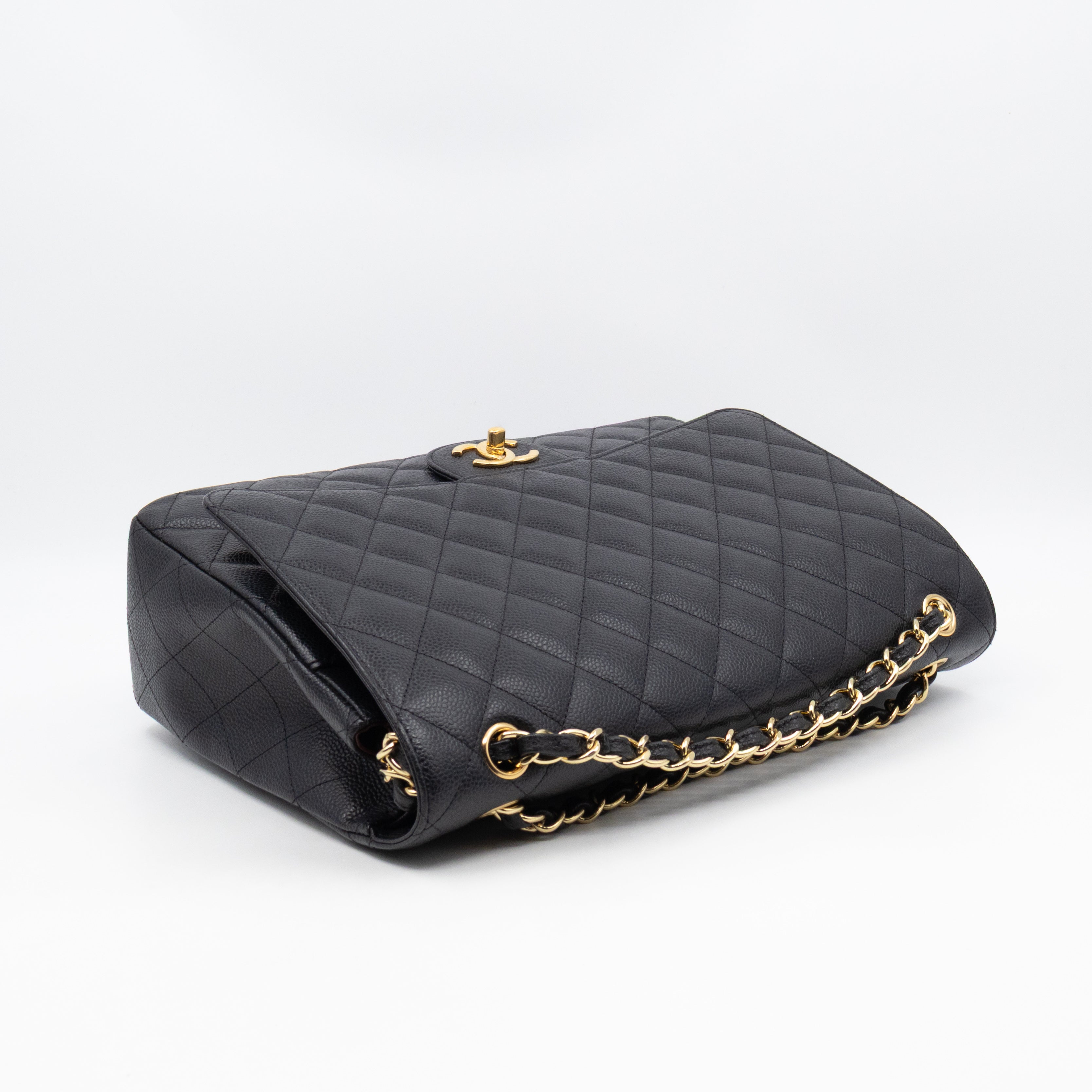 Classic Double Flap Maxi Black Caviar Leather Gold