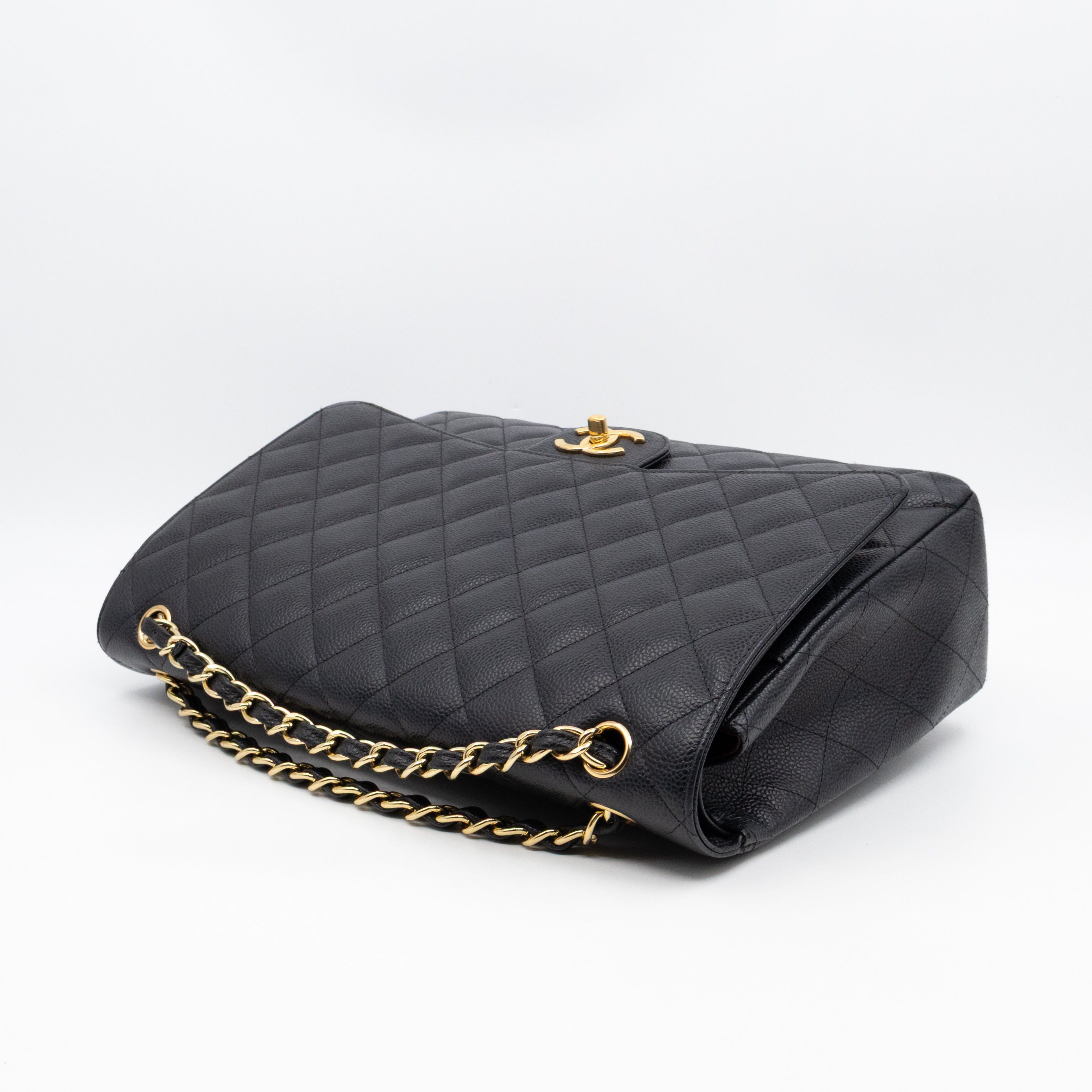 Classic Double Flap Maxi Black Caviar Leather Gold