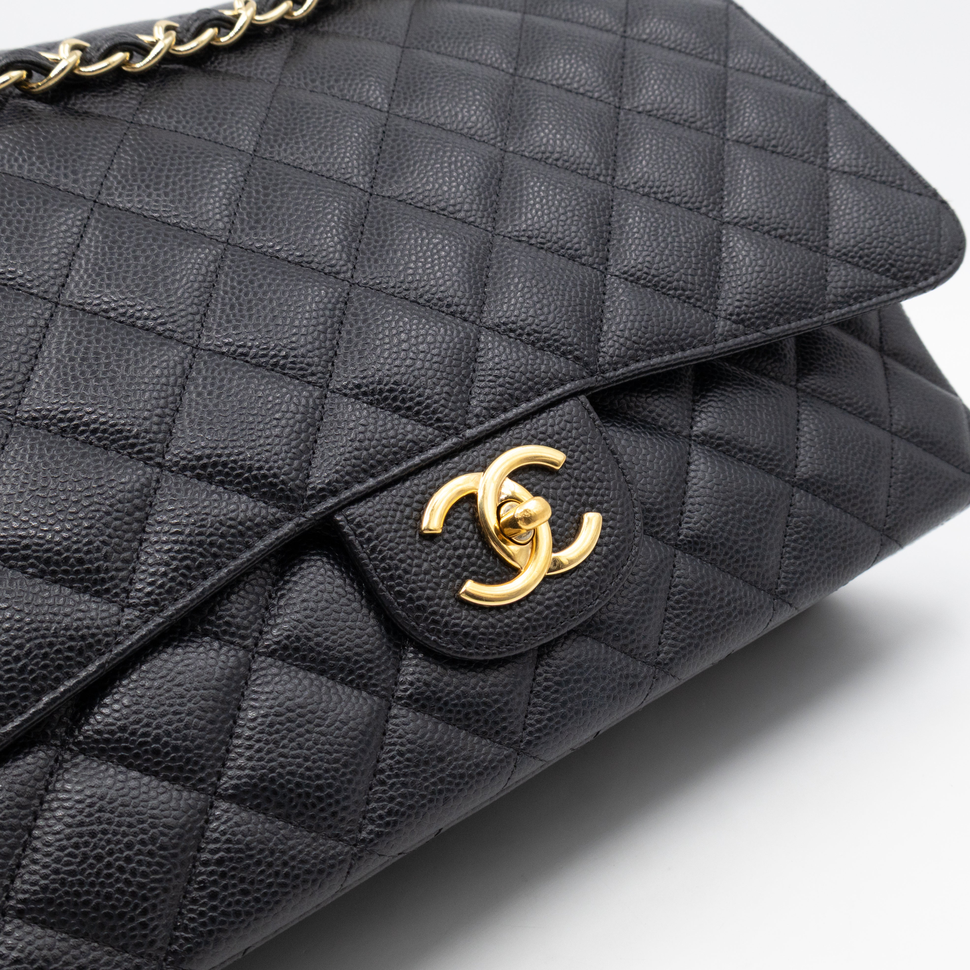 Classic Double Flap Maxi Black Caviar Leather Gold