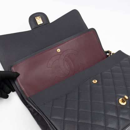 Classic Double Flap Maxi Black Caviar Leather Gold