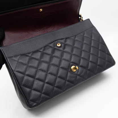 Classic Double Flap Maxi Black Caviar Leather Gold