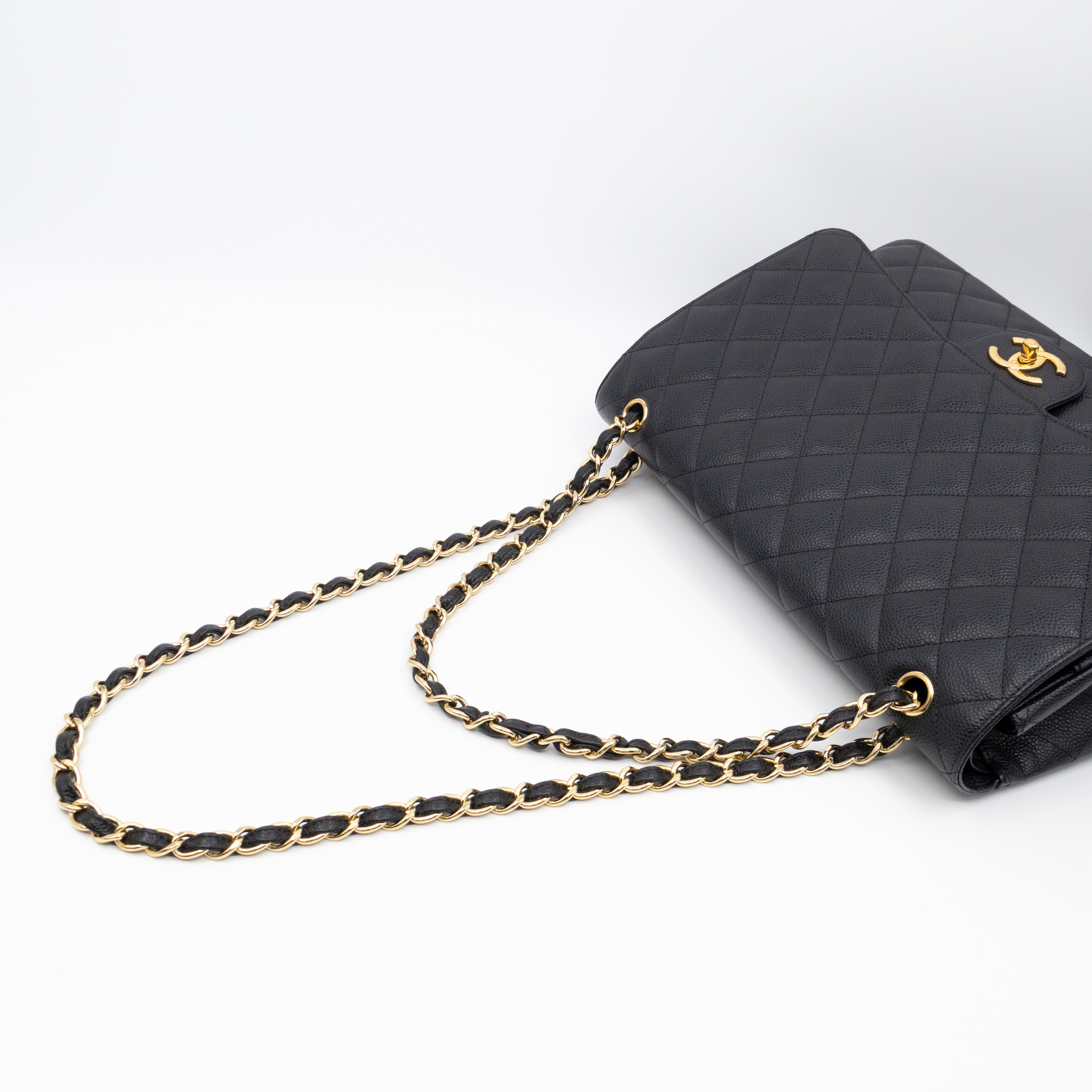 Classic Double Flap Maxi Black Caviar Leather Gold