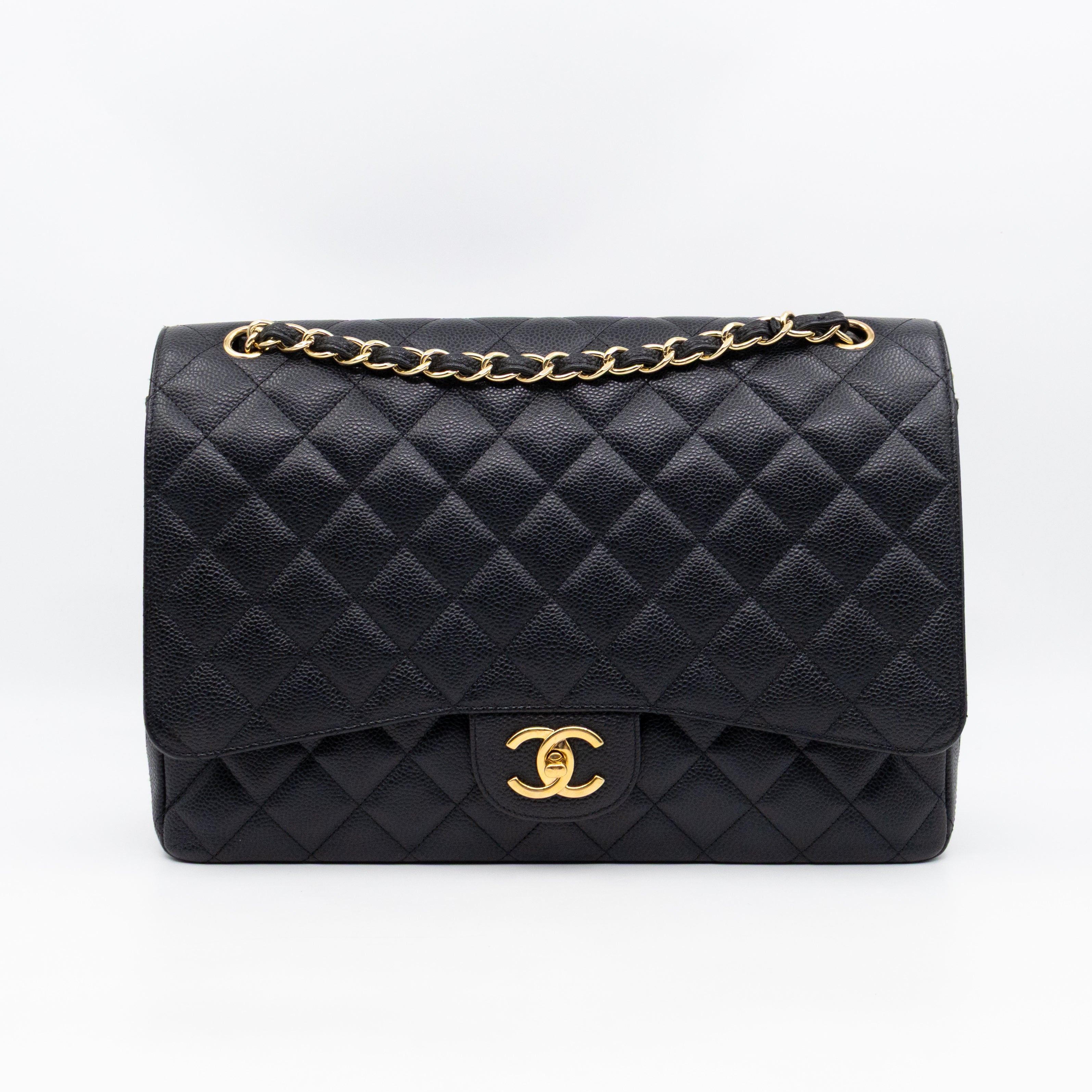 Classic Double Flap Maxi Black Caviar Leather Gold