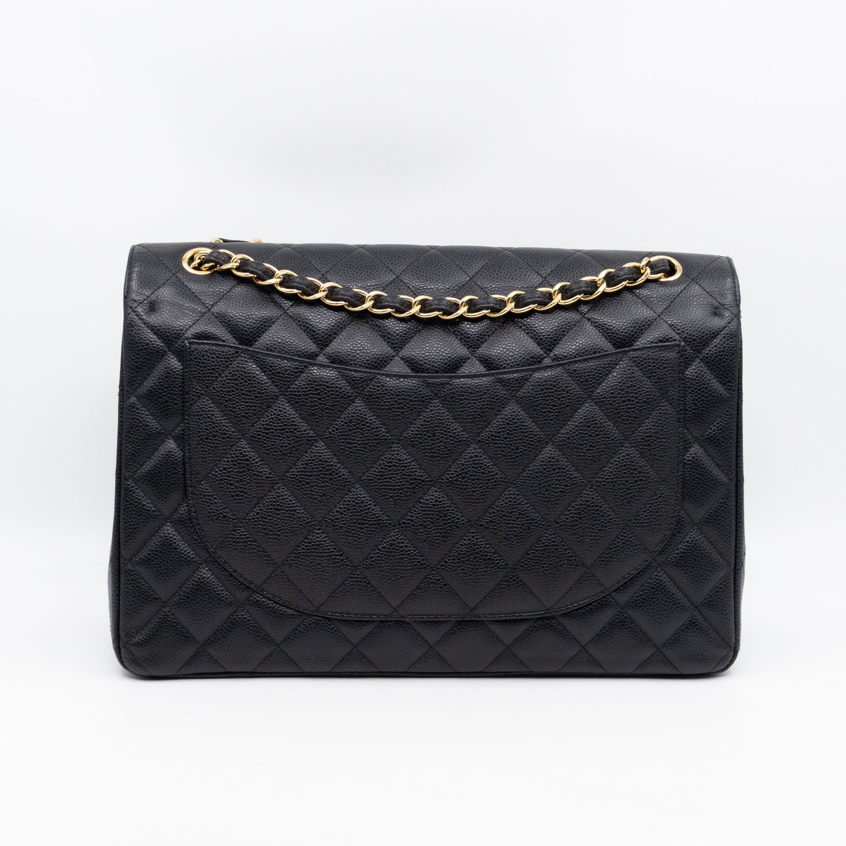 Classic Double Flap Maxi Black Caviar Leather Gold