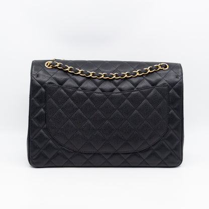 Classic Double Flap Maxi Black Caviar Leather Gold