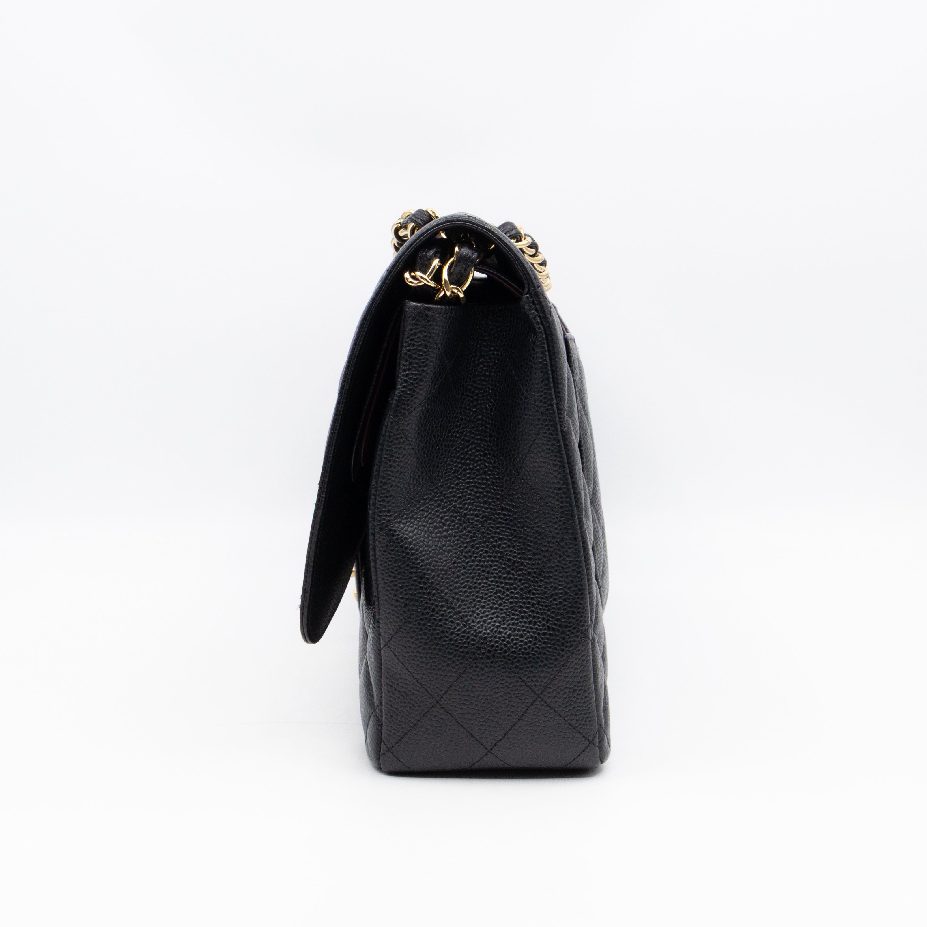 Classic Double Flap Maxi Black Caviar Leather Gold