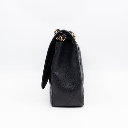 Classic Double Flap Maxi Black Caviar Leather Gold