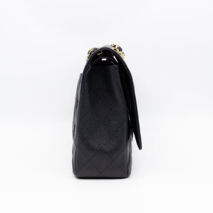 Classic Double Flap Maxi Black Caviar Leather Gold