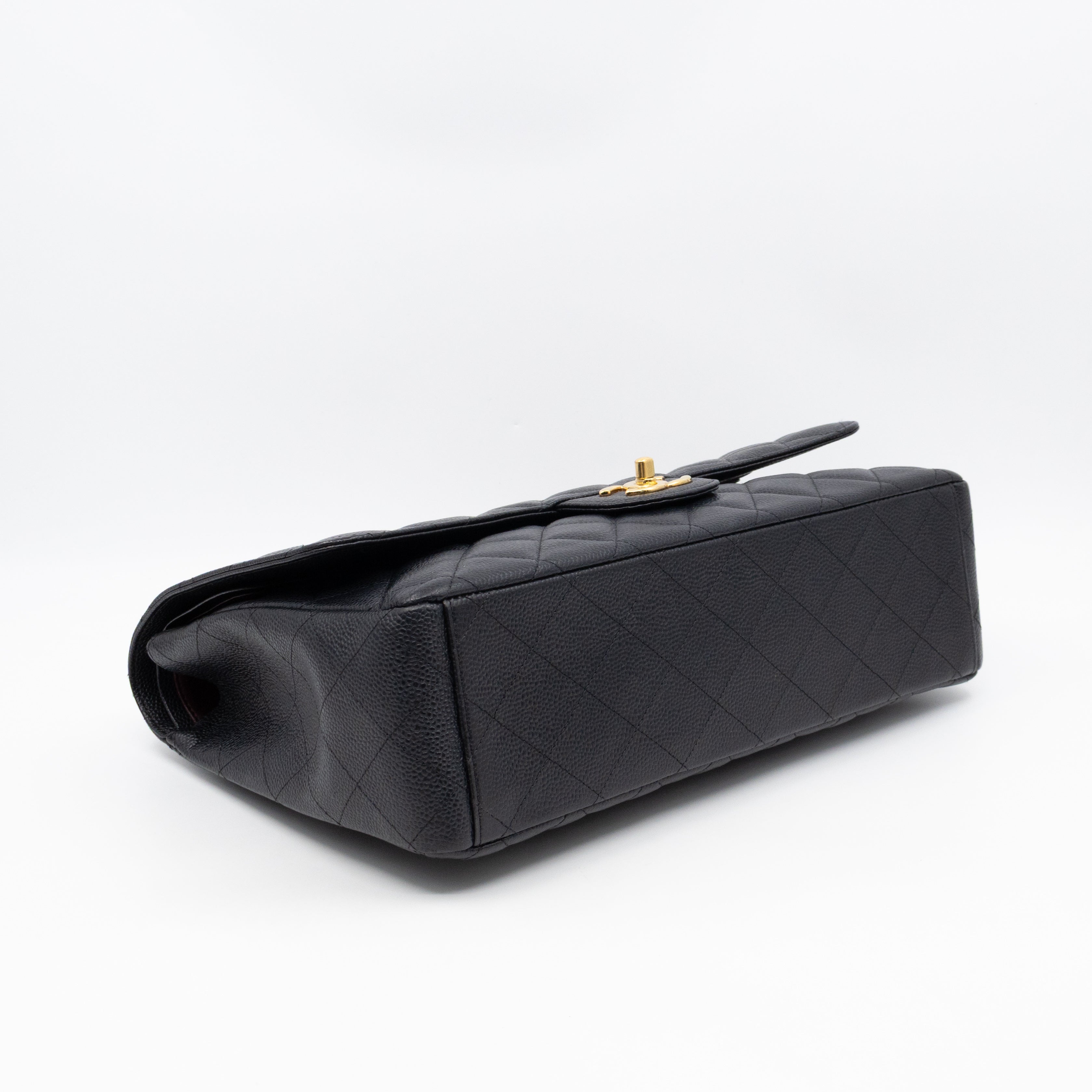 Classic Double Flap Maxi Black Caviar Leather Gold