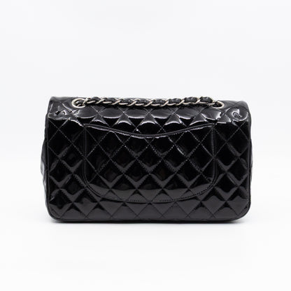 Classic Double Flap Medium Black Patent Leather Silver