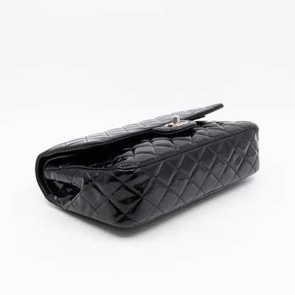 Classic Double Flap Medium Black Patent Leather Silver