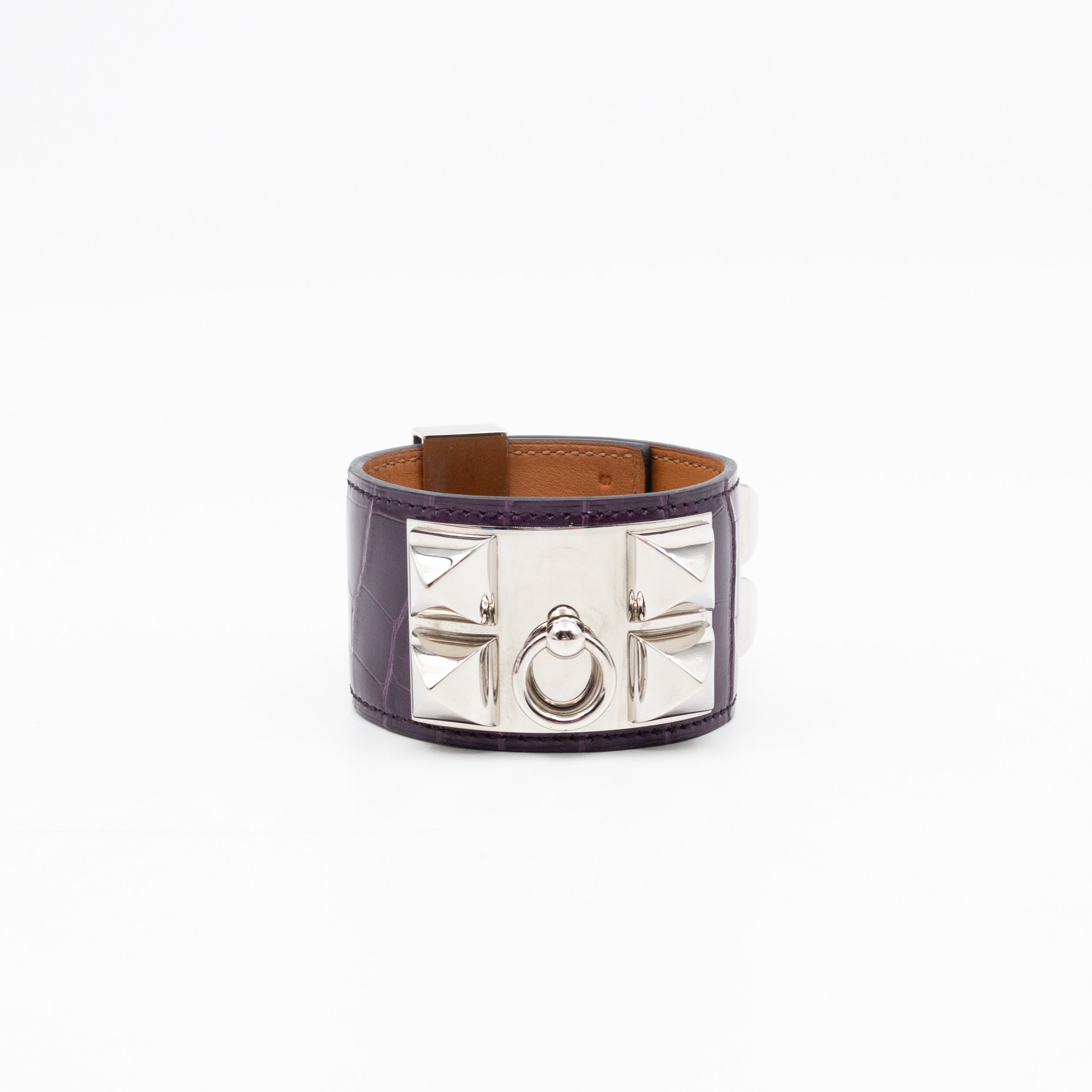Collier de Chien Bracelet Silver & Purple Alligator Leather