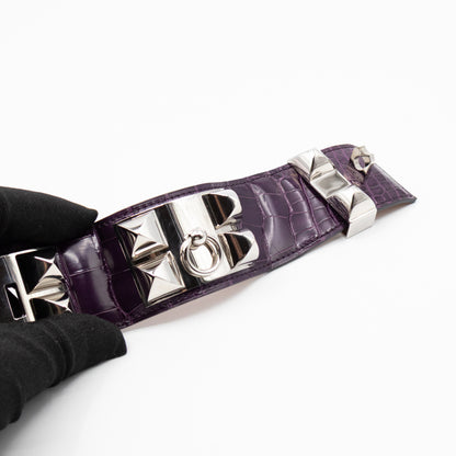 Collier de Chien Bracelet Silver & Purple Alligator Leather