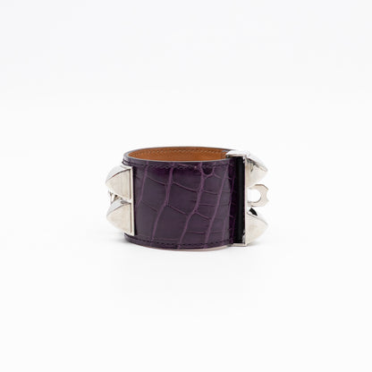 Collier de Chien Bracelet Silver & Purple Alligator Leather