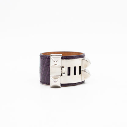 Collier de Chien Bracelet Silver & Purple Alligator Leather